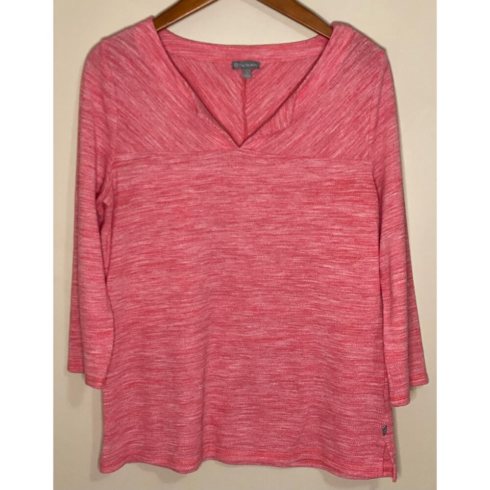T by Talbots Split Neck Top Women's Medium 3/4 Sleeve Knit Cotton/Poly Stretchy